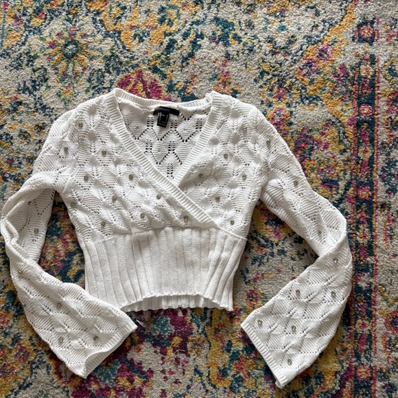 Coquette White Cropped Knit Wrap Sweater Pearls - Picture 4 of 4